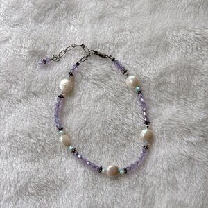 Pearl, Crystal and silver anklet